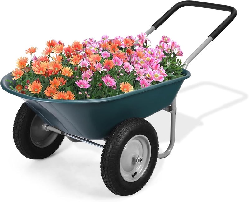 ERGOMASTER Dual-Wheel Wheelbarrow, Home Utility Garden Cart, 330 LBS Capacity, Large Heavy Duty Yard Cart for Gardening & Planting, Lawn, Farm, Construction Site, Green - Image 1